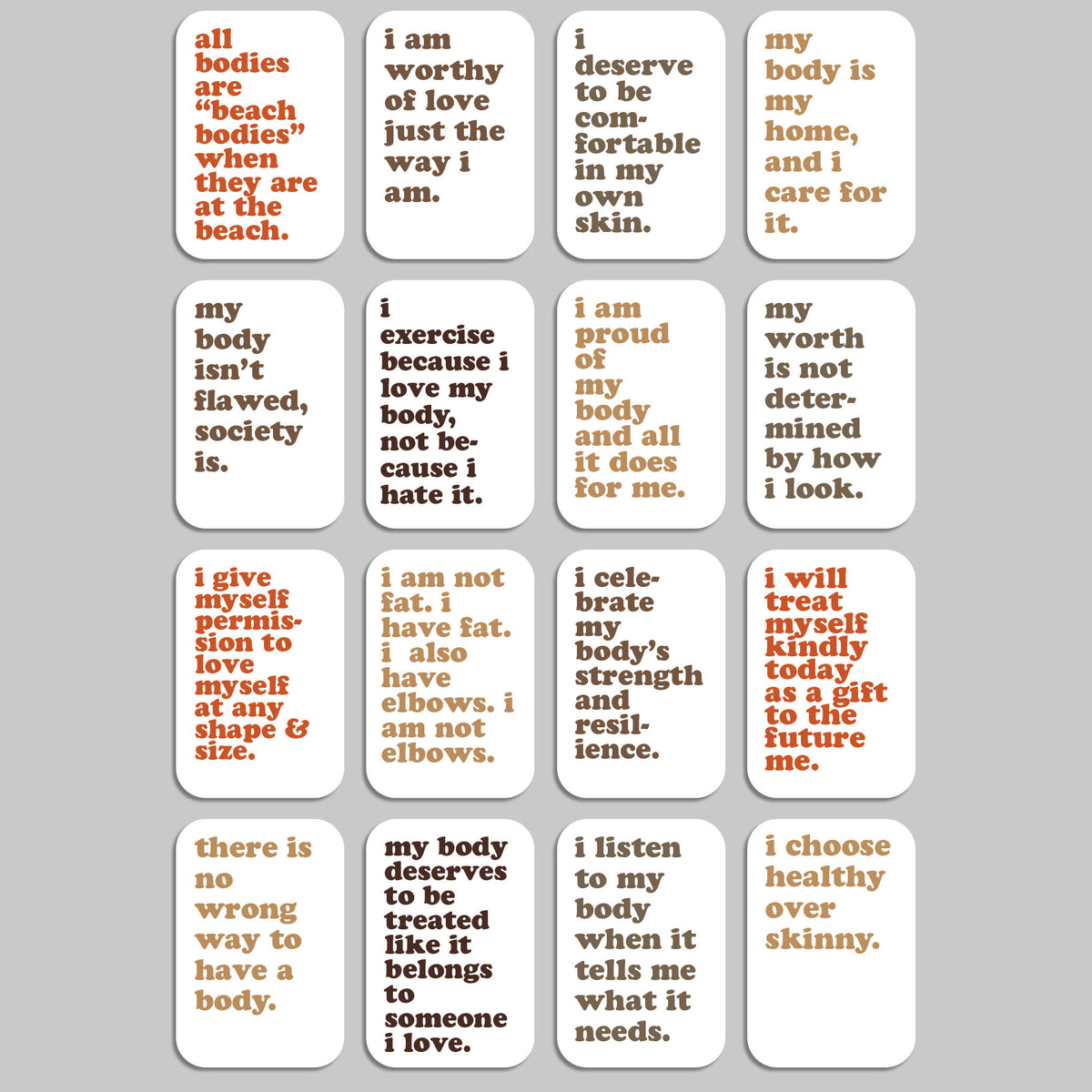 Body Positive Affirmation Cards, Deck of 16