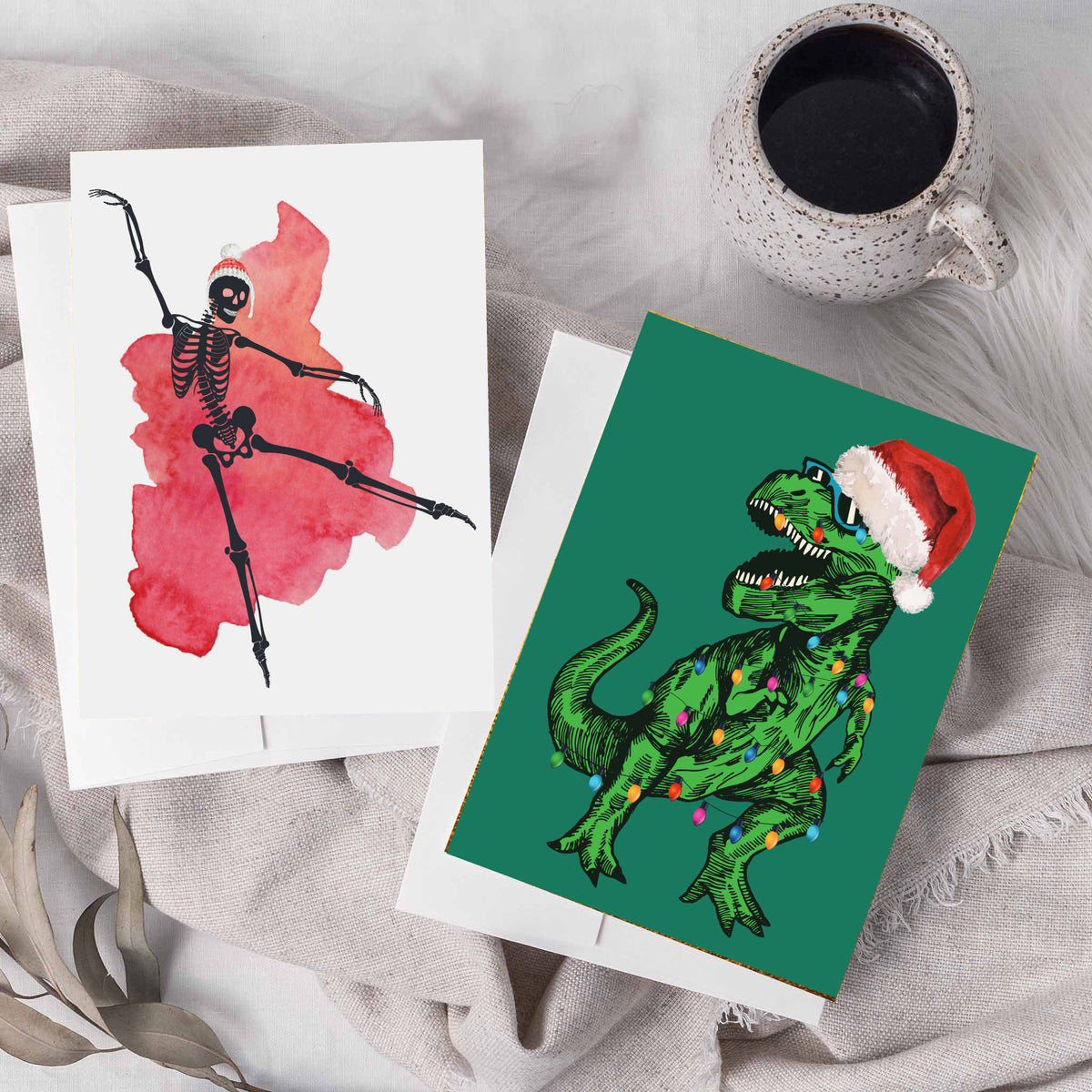 Card Christmas set with three punny designs: "Koala la la la la," "MERRY CHRISTMAS," and "FA LA LA LA LLAMA."