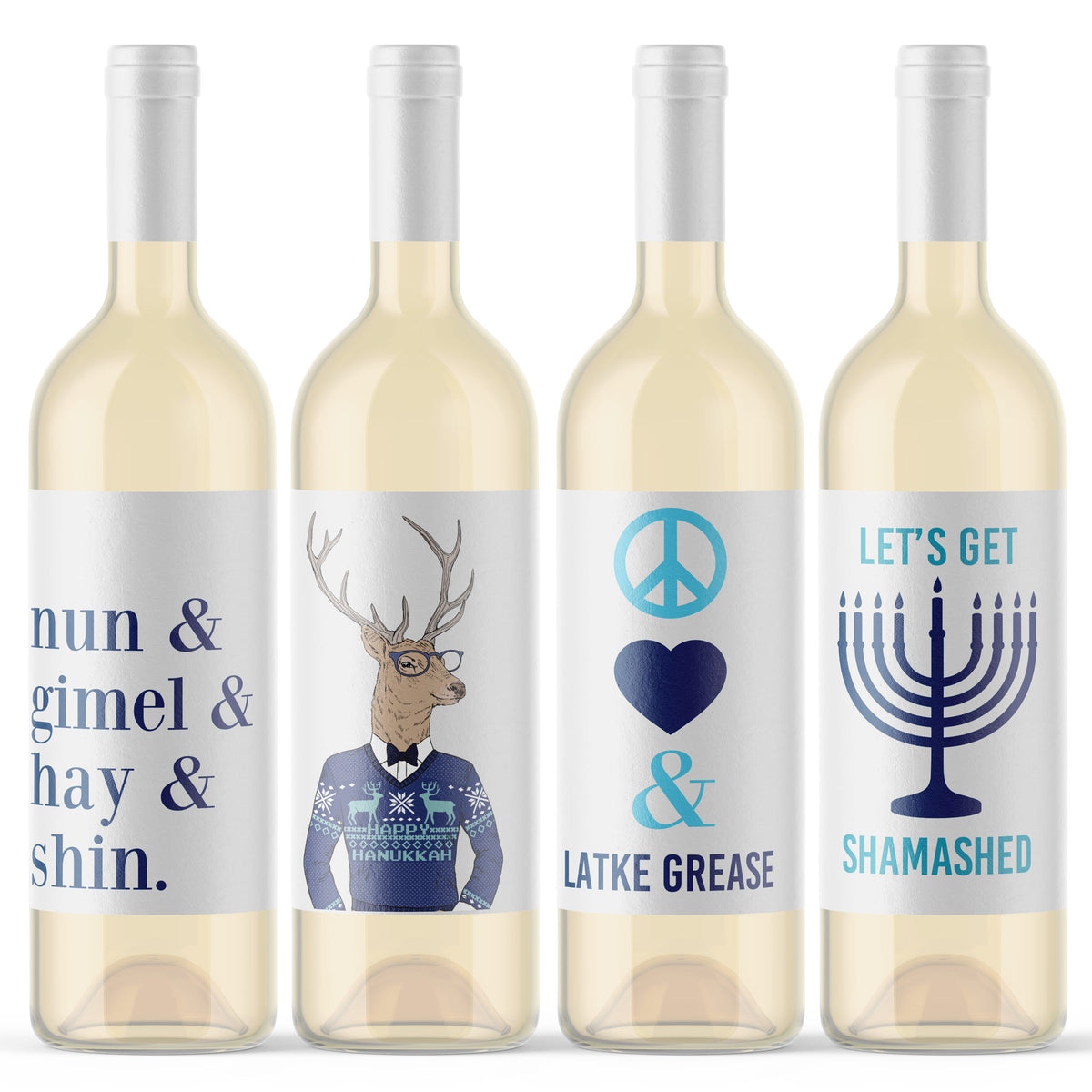 Funny Hanukkah Wine Labels, Pack of 8