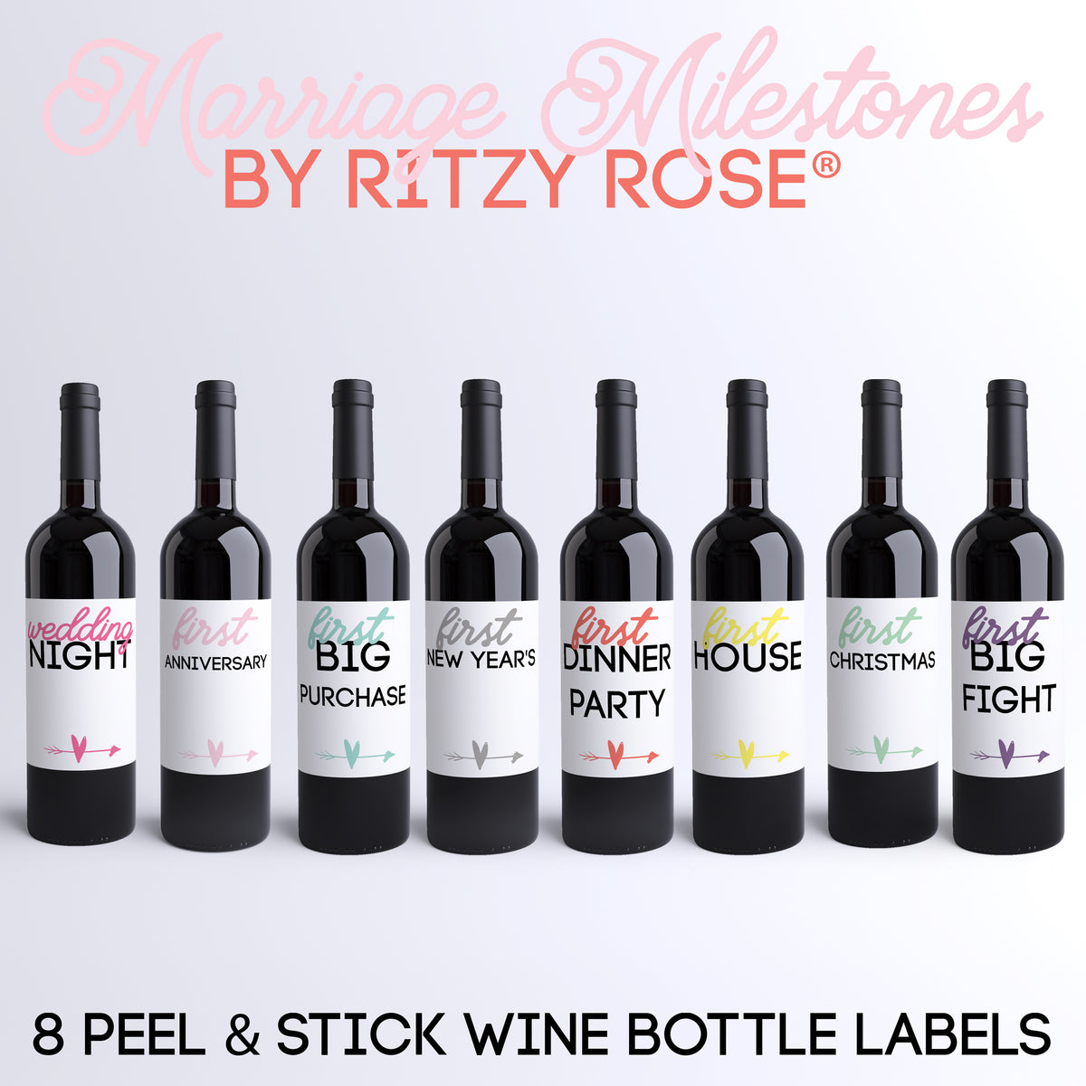 Marriage Milestone Wine Labels, Pack of 8