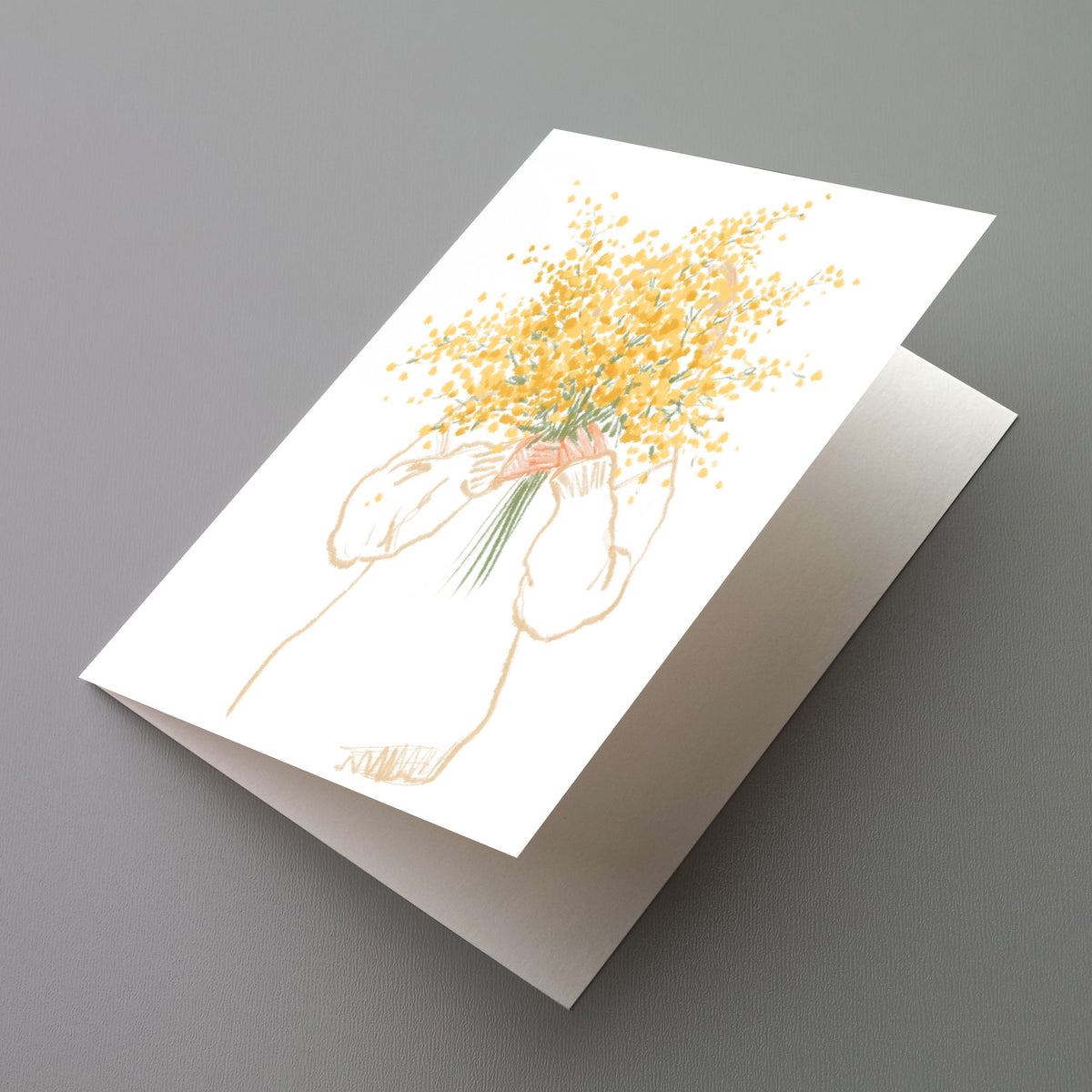 24-piece card set with a soft, outlined illustration of a figure holding yellow flowers.