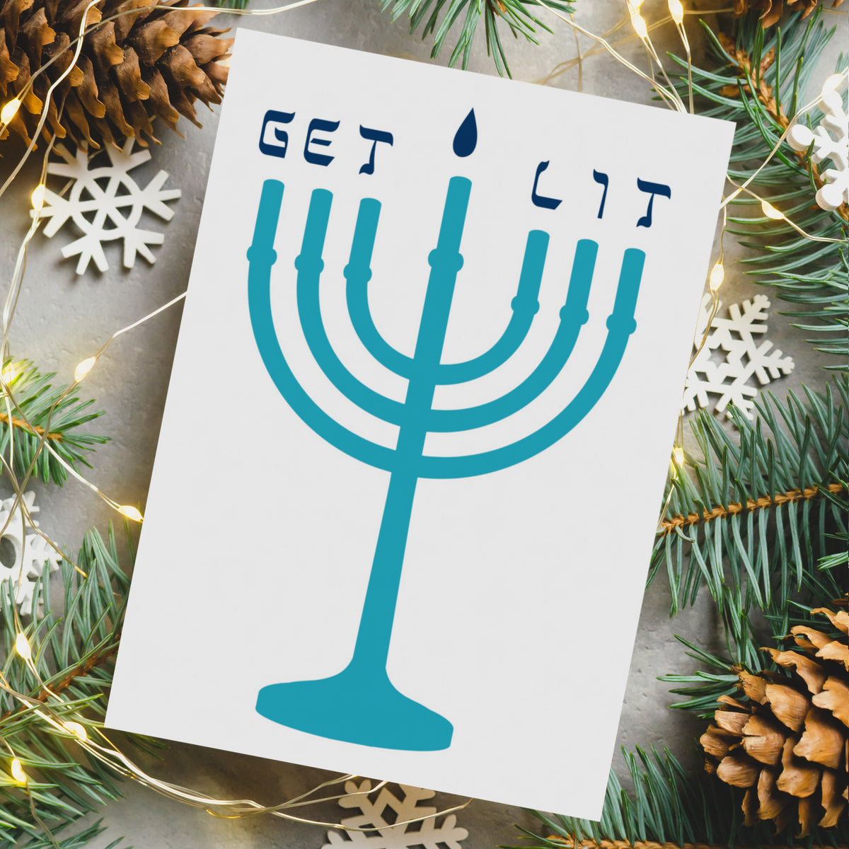 Holiday greeting card set combining cannabis imagery with Christmas and Hanukkah themes.