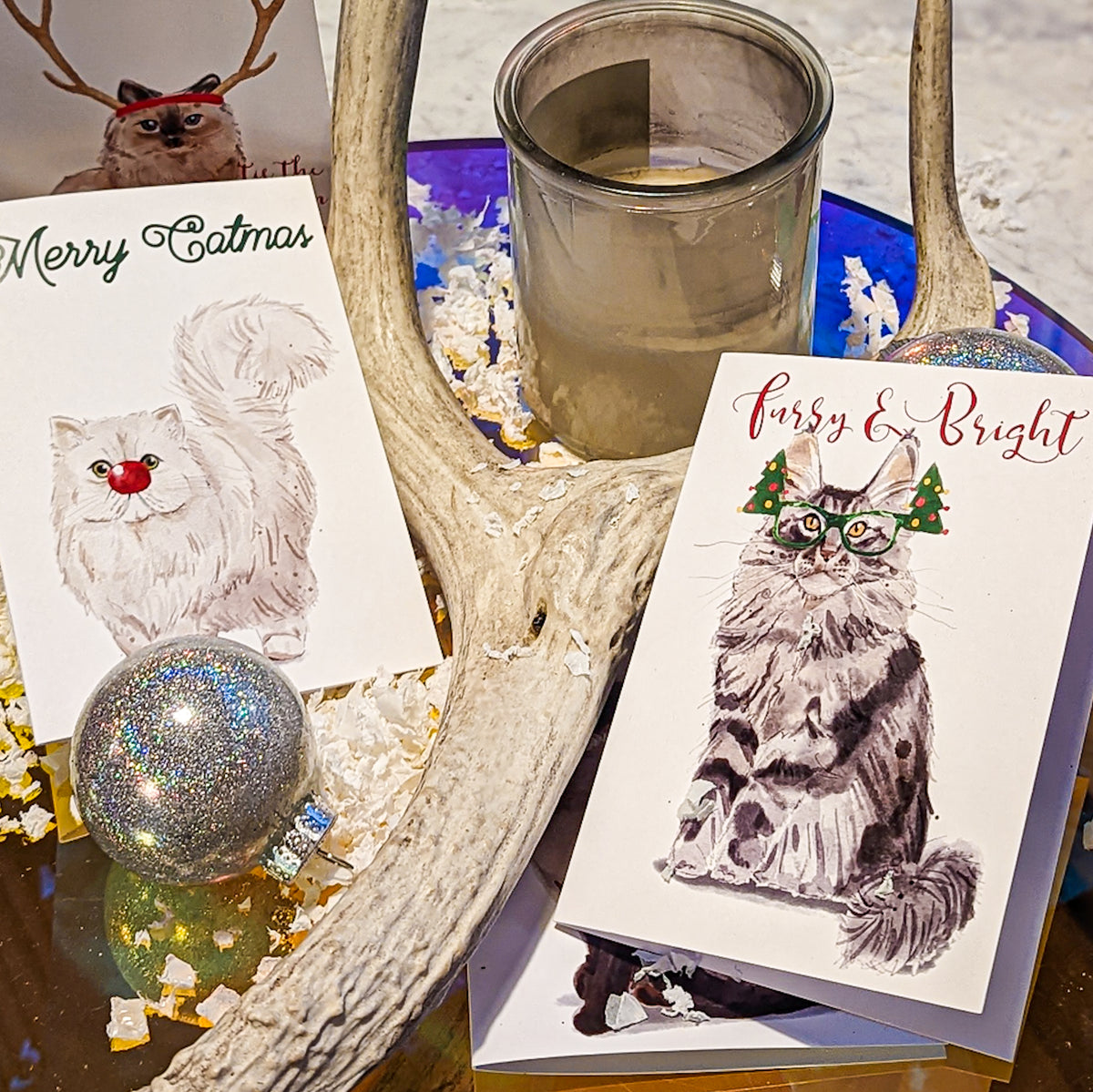 Meowy Christmas Greeting Cards, Set of 24