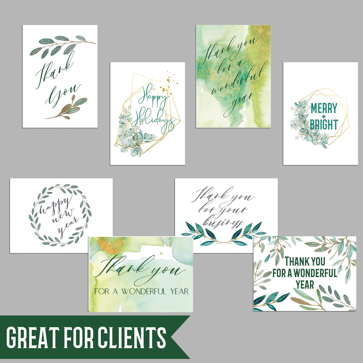 Watercolor Holiday Greeting Cards, Set of 24