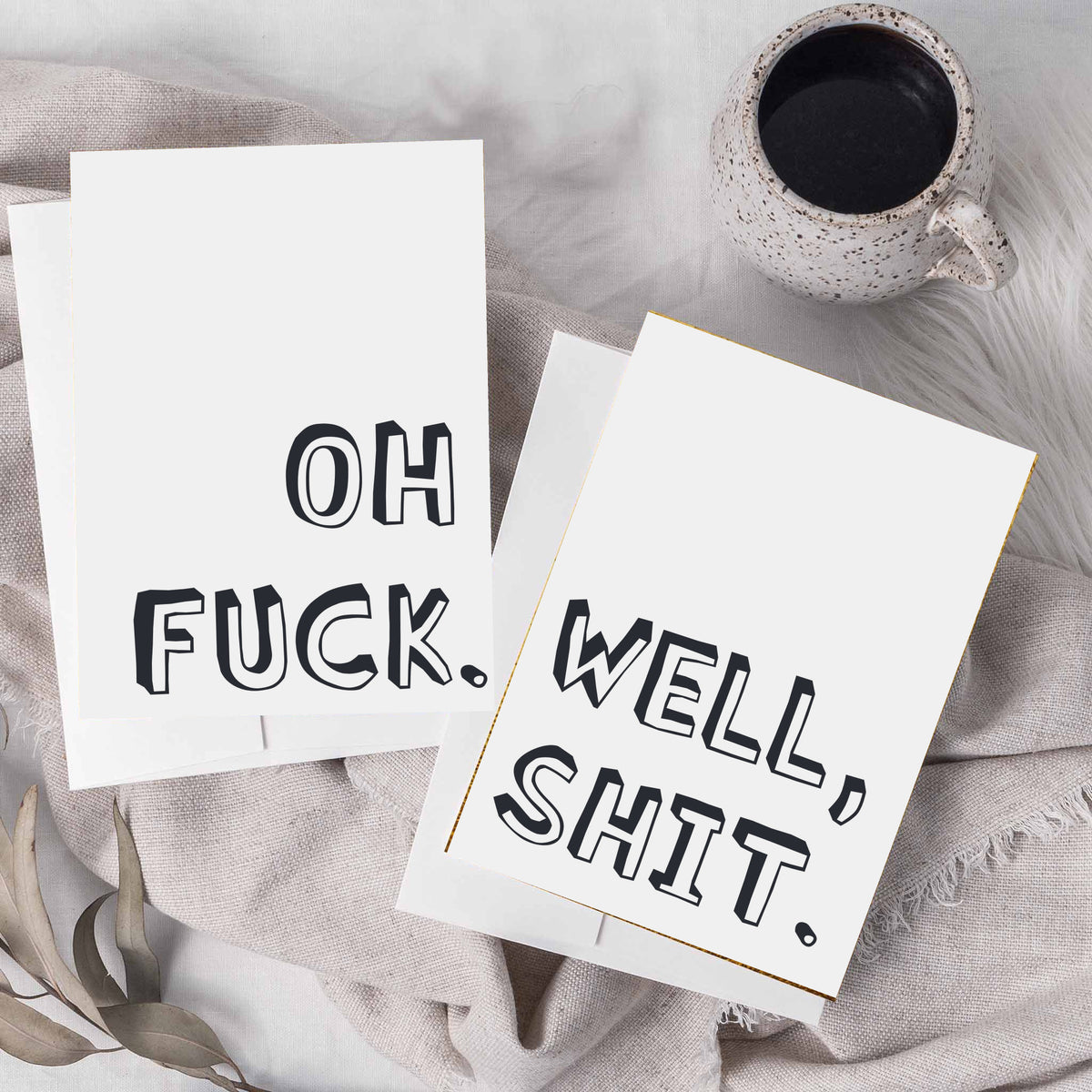 Empathy cards across four designs, two using large-scale outlined block lettering and two using drop-shadow sans-serif text.