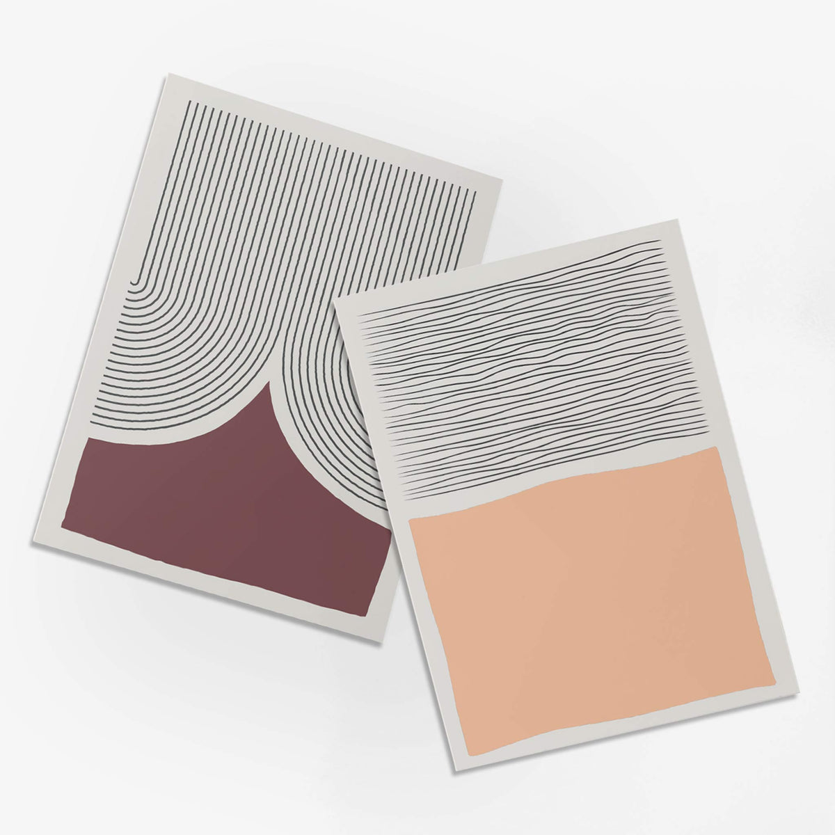 Card set featuring four abstract geometric designs in a muted, contemporary color palette.
