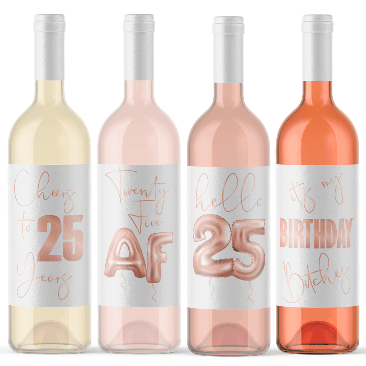 25th Birthday Wine Labels, Pack of 4