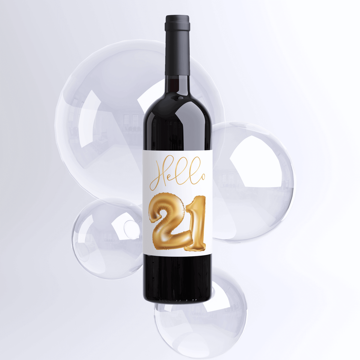 Gold Balloon 21st Birthday Wine Labels, Pack of 4