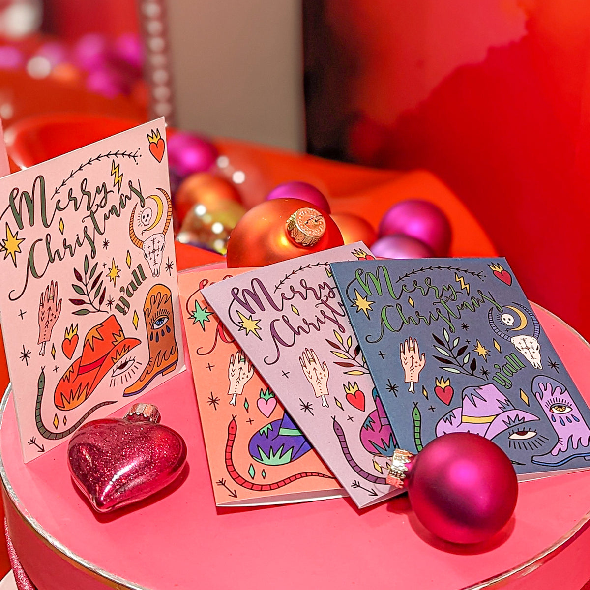 Witchy Western Christmas Greeting Cards, Set of 24