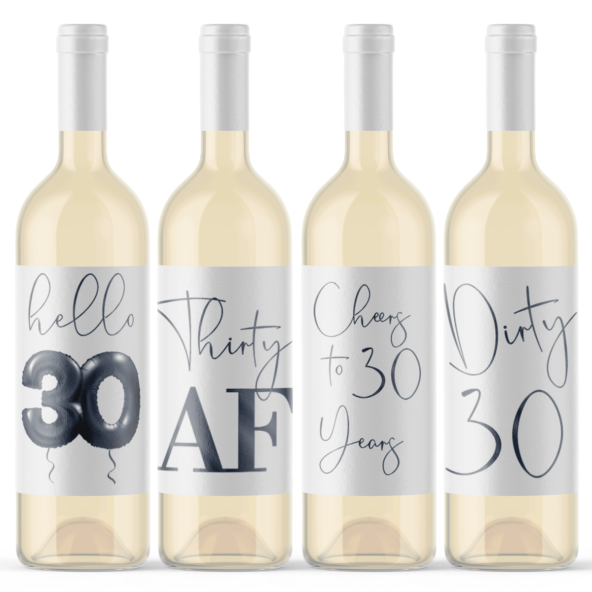 Black Balloon Dirty 30 Birthday Wine Labels, Pack of 4