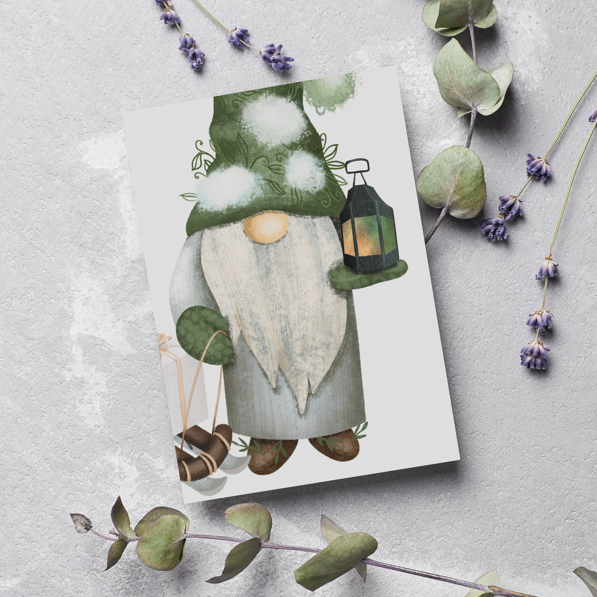 Card set of 24 with gnome illustrations ranging from minimalist close-crops to full standing figures.