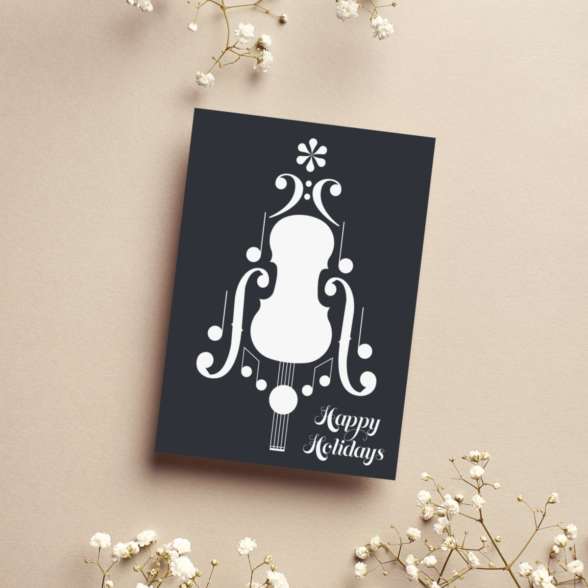 Pack of 24 cards, two designs alternating: a rosette, mirrored bass clefs, instrument body, and eighth notes in black and whi