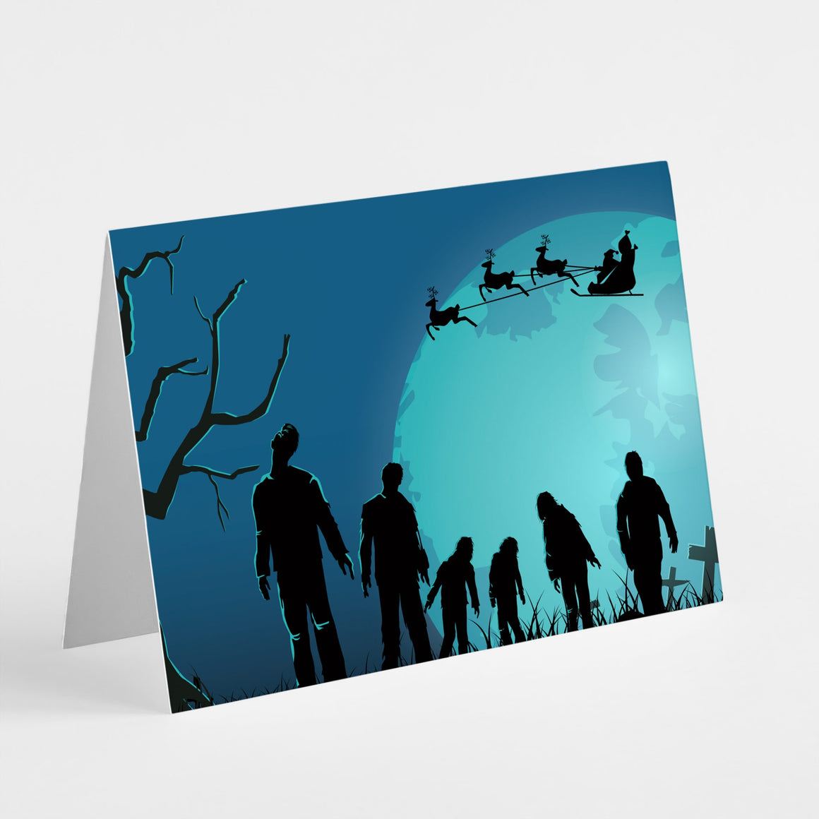 24 Zombie Christmas Cards with Santa's Sleigh + Envelopes