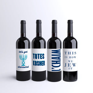 Funny Jewish Hanukkah Wine Labels - 4 Pack