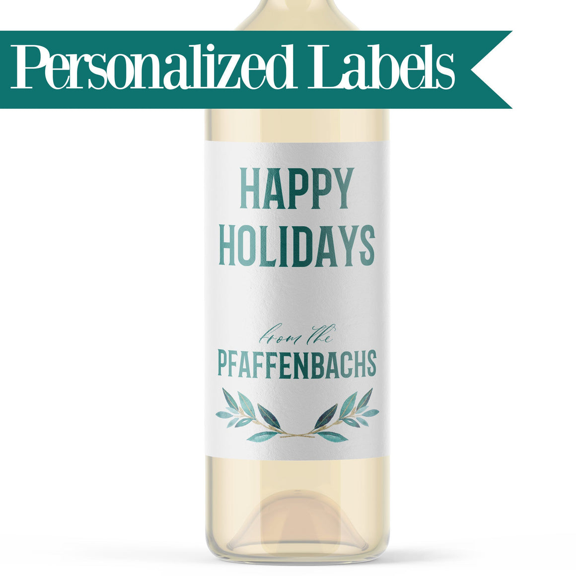 Personalized Happy Holidays Wine Labels - 4 Pack