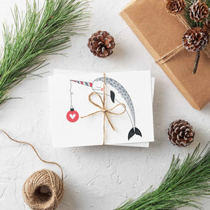 Coral Pink Nautical Christmas Cards - 24 Pack