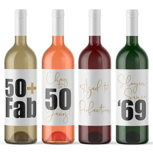50th Birthday Party Wine Bottle Labels Pack of 4 Funny Wine Labels Slayin' Since '69 50th Bday Party Stickers Aged to Perfection 50 Fab 9219