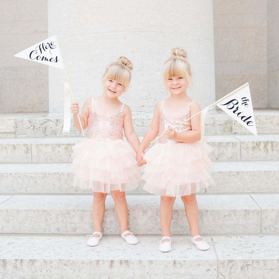 Here Comes + The Bride Wedding Signs (Set of 2 Flags)