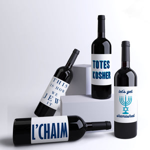 Funny Jewish Hanukkah Wine Labels - 4 Pack