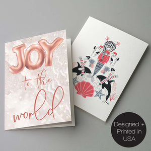 Coral Pink Nautical Christmas Cards - 24 Pack