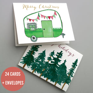 Vintage Camping Christmas Cards - 24 Pack