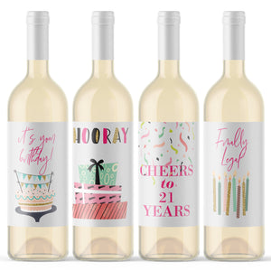 21st Birthday Party Wine Labels - 4 Pack