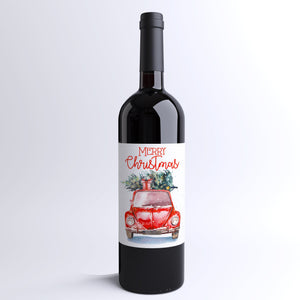 Vintage Truck Merry Christmas Wine Labels - 4 Pack