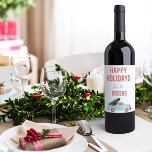 Custom Happy Holidays From Business Wine Labels - 4 Pack