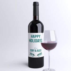 Personalized Happy Holidays Wine Labels - 4 Pack