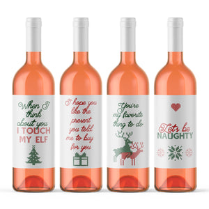 Christmas Wine Bottle Labels for Her - 4 Pack