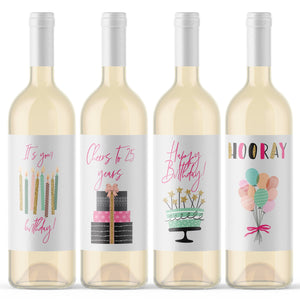 25th Birthday Party Wine Labels - 4 Pack