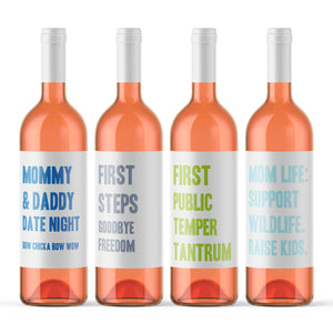 9 Mommy Milestone Wine Bottle Labels Baby Shower Gift Motherhood Milestones Firsts Diaper Meltdown Tantrum Funny Push Present Basket 9222