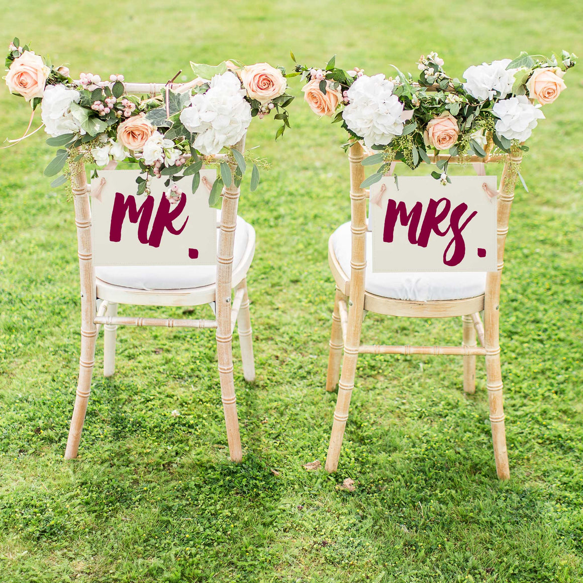 Mr and Mrs wedding chair signs for bride and groom