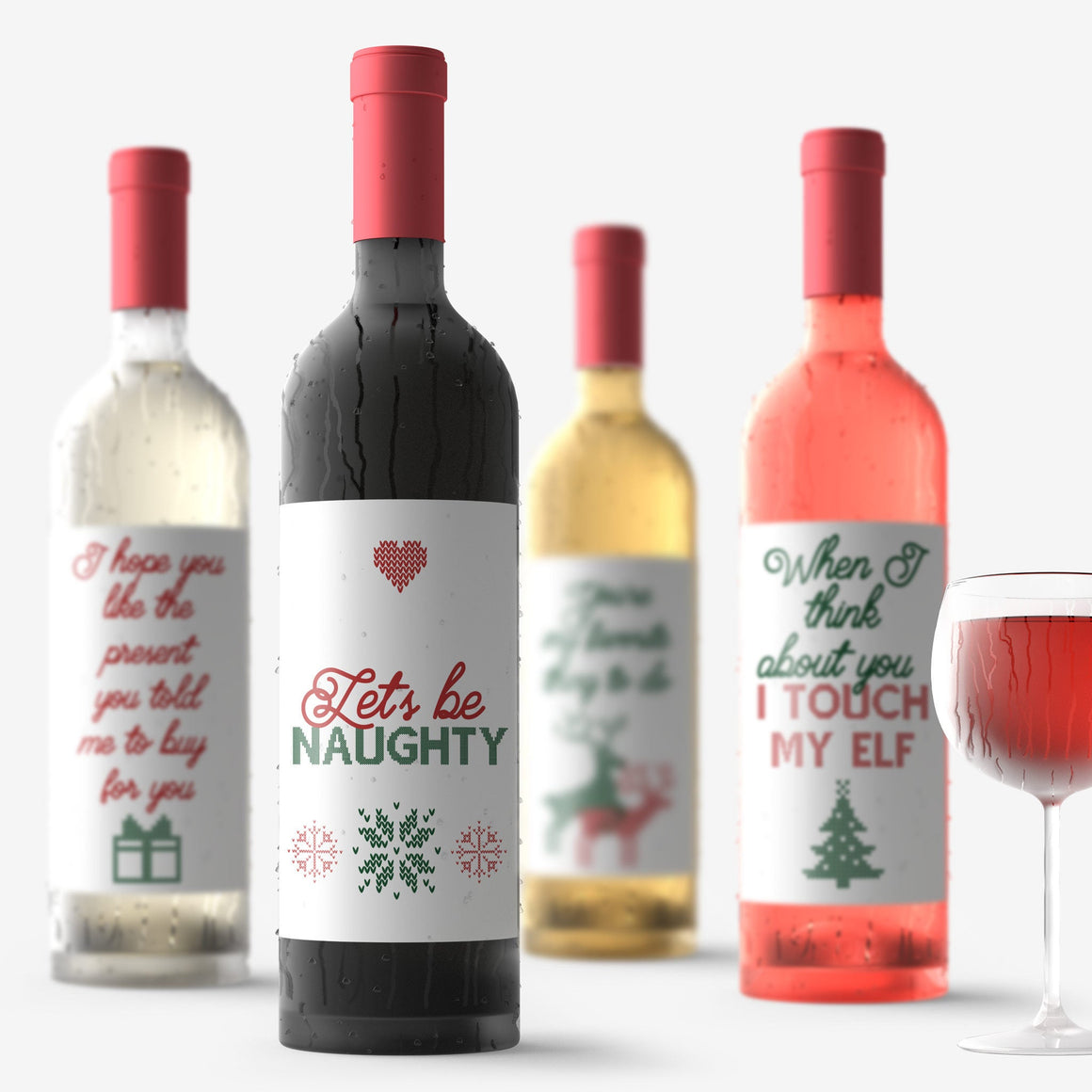 Christmas Wine Bottle Labels for Her - 4 Pack