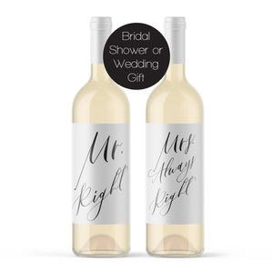 Wedding Gift Wine Bottle Labels - Mr. Right & Mrs. Always Right Funny Wine Bridal Shower Gift Wedding Present Couple Bride Groom Gift 9277