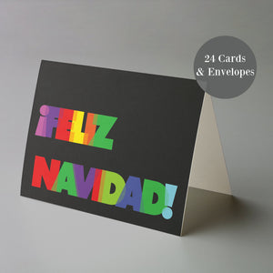 24 Rainbow Feliz Navidad Cards in Block Letters with Envelopes