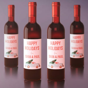 Custom Happy Holidays From Business Wine Labels - 4 Pack