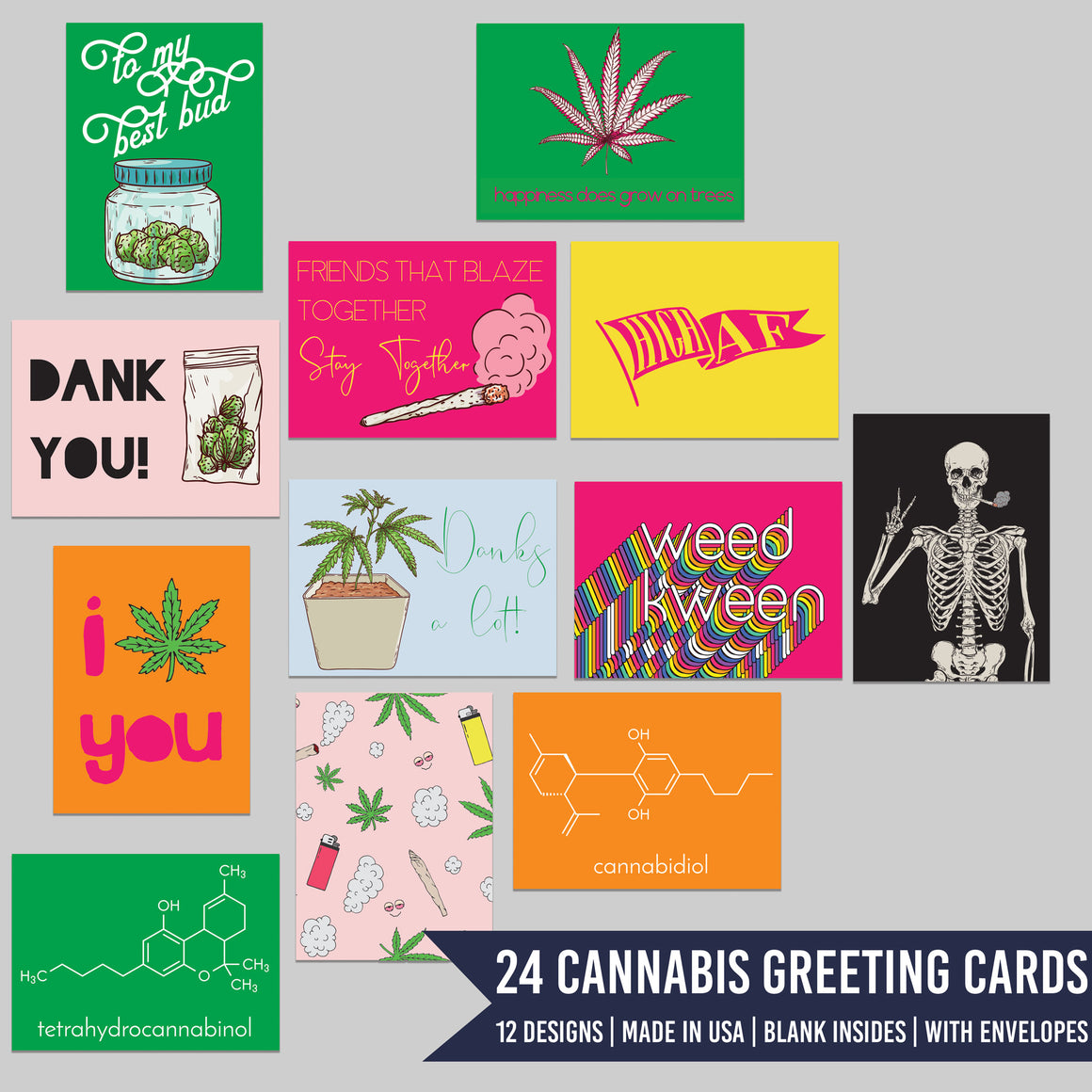 Cannabis Doodles Greeting Cards - 24 Pack