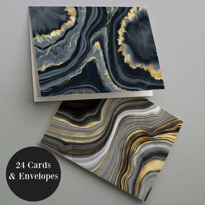 Agate Black & Gold Blank Greeting Cards - 24 Pack