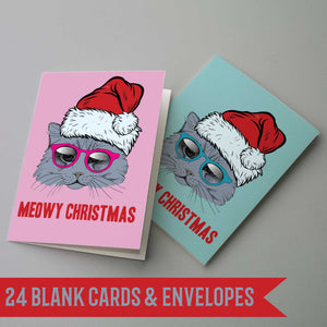 Meowy Christmas Cat Lover Cards - 24 Pack
