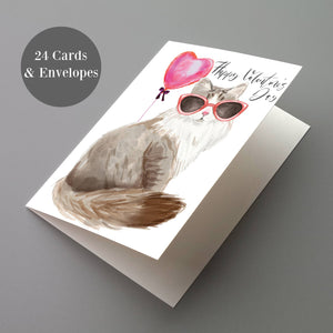 Valentine's Day Cat Cards - 24 Pack