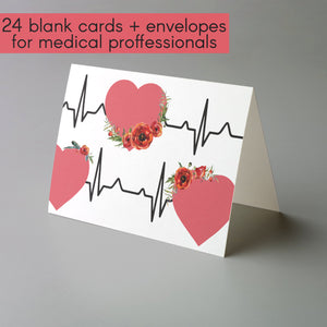 EKG Heart & Flowers Cards - 24 Pack