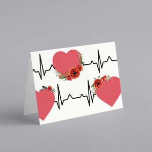 EKG Heart & Flowers Cards - 24 Pack