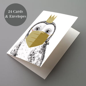Face Mask Quarantine Animals Greeting Cards - 24 Pack