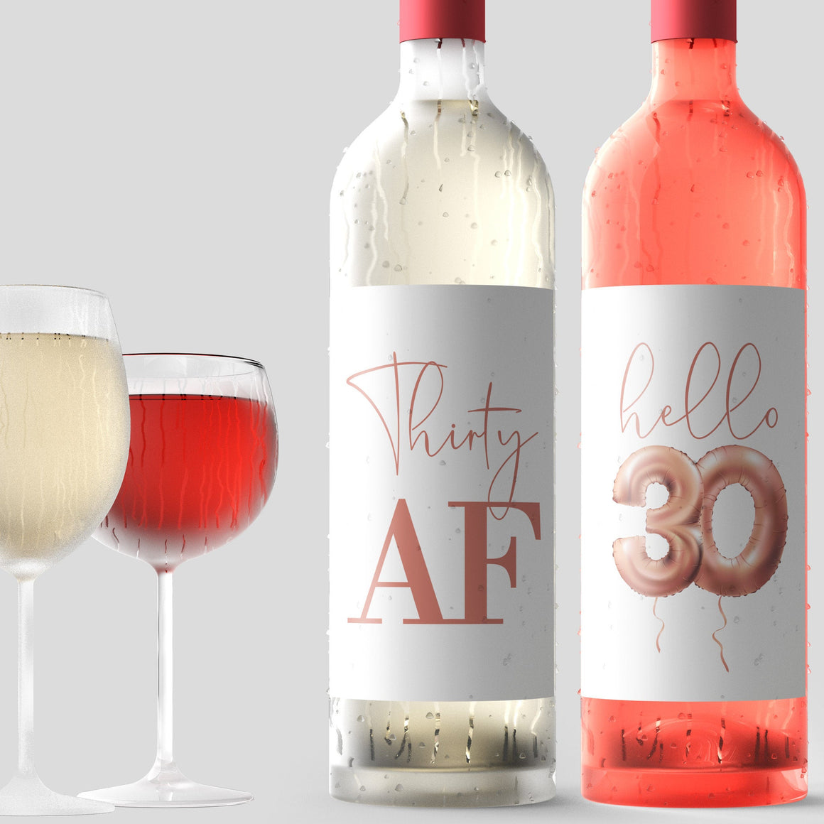 30th Birthday Rose Gold Balloon Wine Labels - 4 Pack