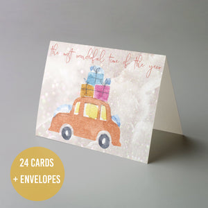 Coral Pink Nautical Christmas Cards - 24 Pack