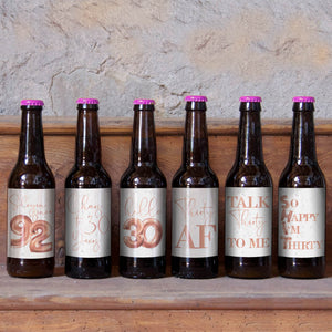 30th Birthday Rose Gold Balloons Beer Labels - 6 Pack
