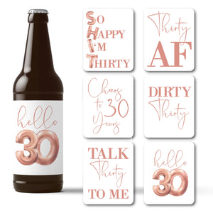Dirty 30 Birthday Rose Gold Balloons Beer Labels - 6 Pack