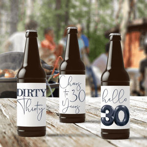 Dirty 30 Birthday Black Balloons Beer Labels - 6 Pack
