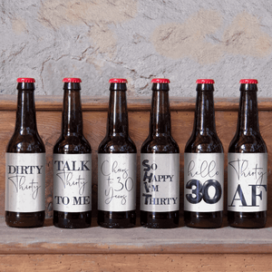 Dirty 30 Birthday Black Balloons Beer Labels - 6 Pack